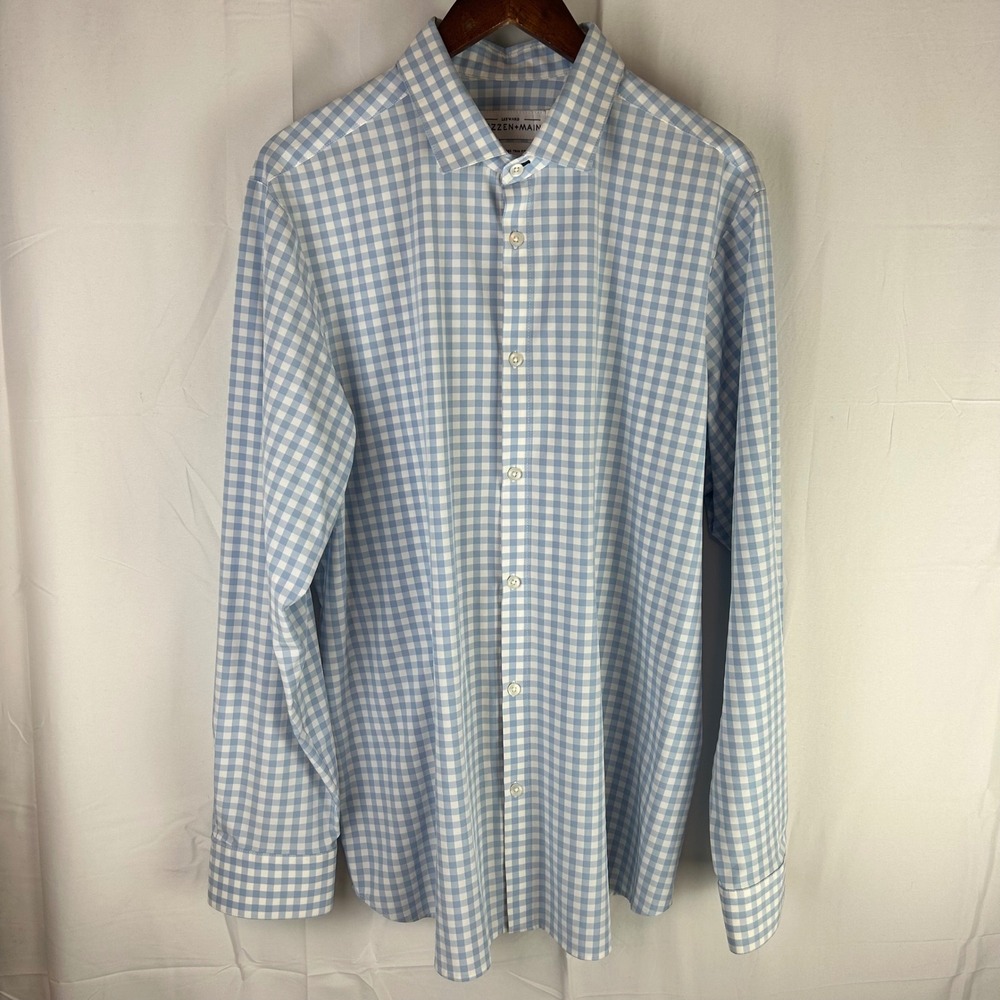 Mizzen+Main Leeward Blue White Gingham Trim Fit Dress Shirt XX Large